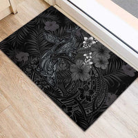 Hawaiian Tropical Plants and Tribal Whales Rubber Doormat Polynesian Art Tattoo Grayscale LT03 - Polynesian Pride