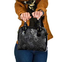 Hawaiian Tropical Plants and Tribal Whales Shoulder Handbag Polynesian Art Tattoo Grayscale