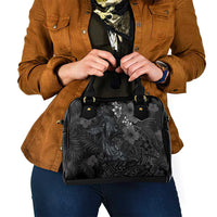Hawaiian Tropical Plants and Tribal Whales Shoulder Handbag Polynesian Art Tattoo Grayscale