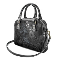 Hawaiian Tropical Plants and Tribal Whales Shoulder Handbag Polynesian Art Tattoo Grayscale