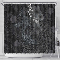 Hawaiian Tropical Plants and Tribal Whales Shower Curtain Polynesian Art Tattoo Grayscale LT03 - Polynesian Pride