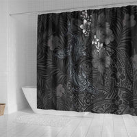 Hawaiian Tropical Plants and Tribal Whales Shower Curtain Polynesian Art Tattoo Grayscale LT03 - Polynesian Pride