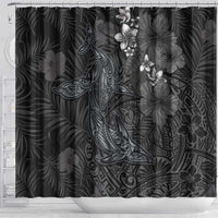 Hawaiian Tropical Plants and Tribal Whales Shower Curtain Polynesian Art Tattoo Grayscale LT03 - Polynesian Pride