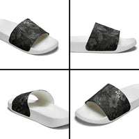 Hawaiian Tropical Plants and Tribal Whales Slide Sandals Polynesian Art Tattoo Grayscale LT03 - Polynesian Pride