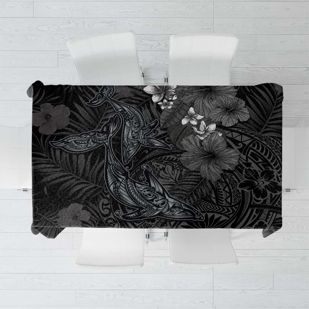 Hawaiian Tropical Plants and Tribal Whales Tablecloth Polynesian Art Tattoo Grayscale LT03 Black - Polynesian Pride