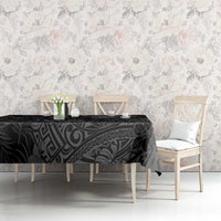 Hawaiian Tropical Plants and Tribal Whales Tablecloth Polynesian Art Tattoo Grayscale LT03 - Polynesian Pride