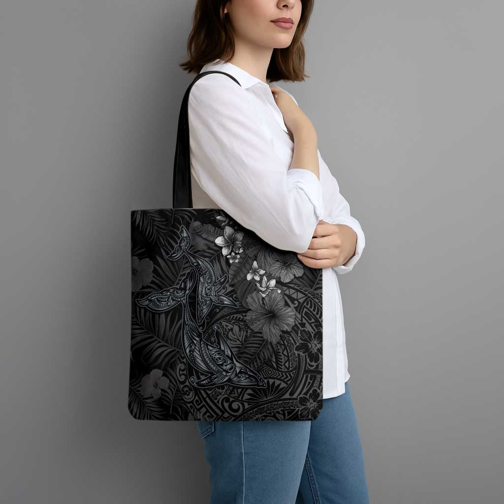 Hawaiian Tropical Plants and Tribal Whales Tote Bag Polynesian Art Tattoo Grayscale LT03 - Polynesian Pride