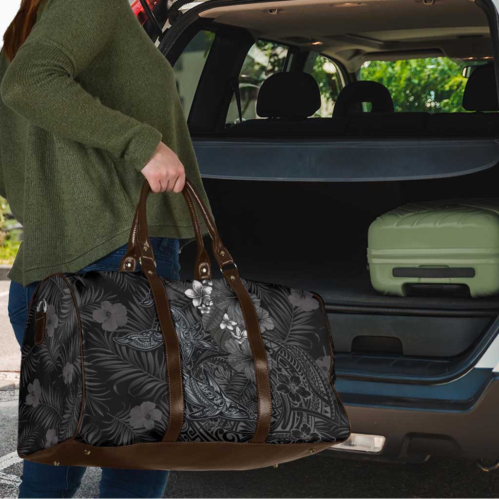 Hawaiian Tropical Plants and Tribal Whales Travel Bag Polynesian Art Tattoo Grayscale LT03 - Polynesian Pride