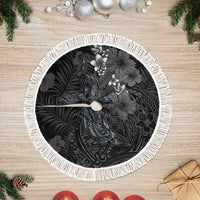 Hawaiian Tropical Plants and Tribal Whales Tree Skirt Polynesian Art Tattoo Grayscale LT03 Fringed Black - Polynesian Pride