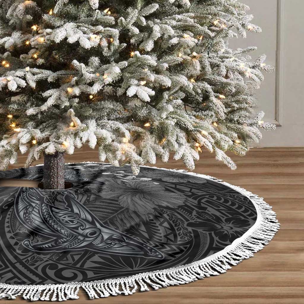 Hawaiian Tropical Plants and Tribal Whales Tree Skirt Polynesian Art Tattoo Grayscale LT03 - Polynesian Pride
