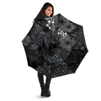 Hawaiian Tropical Plants and Tribal Whales Umbrella Polynesian Art Tattoo Grayscale LT03 - Polynesian Pride
