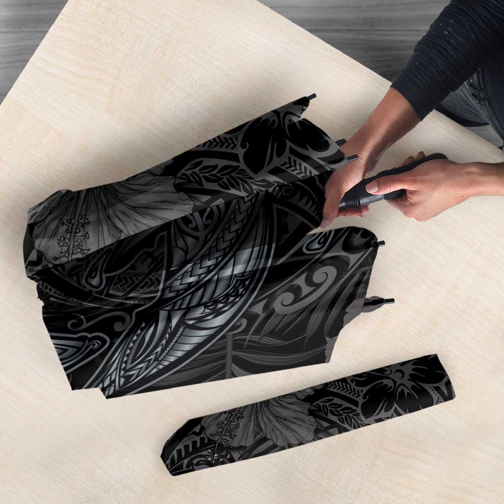 Hawaiian Tropical Plants and Tribal Whales Umbrella Polynesian Art Tattoo Grayscale LT03 - Polynesian Pride