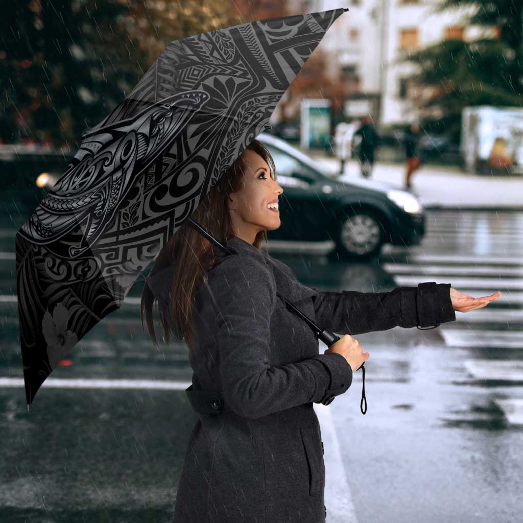 Hawaiian Tropical Plants and Tribal Whales Umbrella Polynesian Art Tattoo Grayscale LT03 - Polynesian Pride