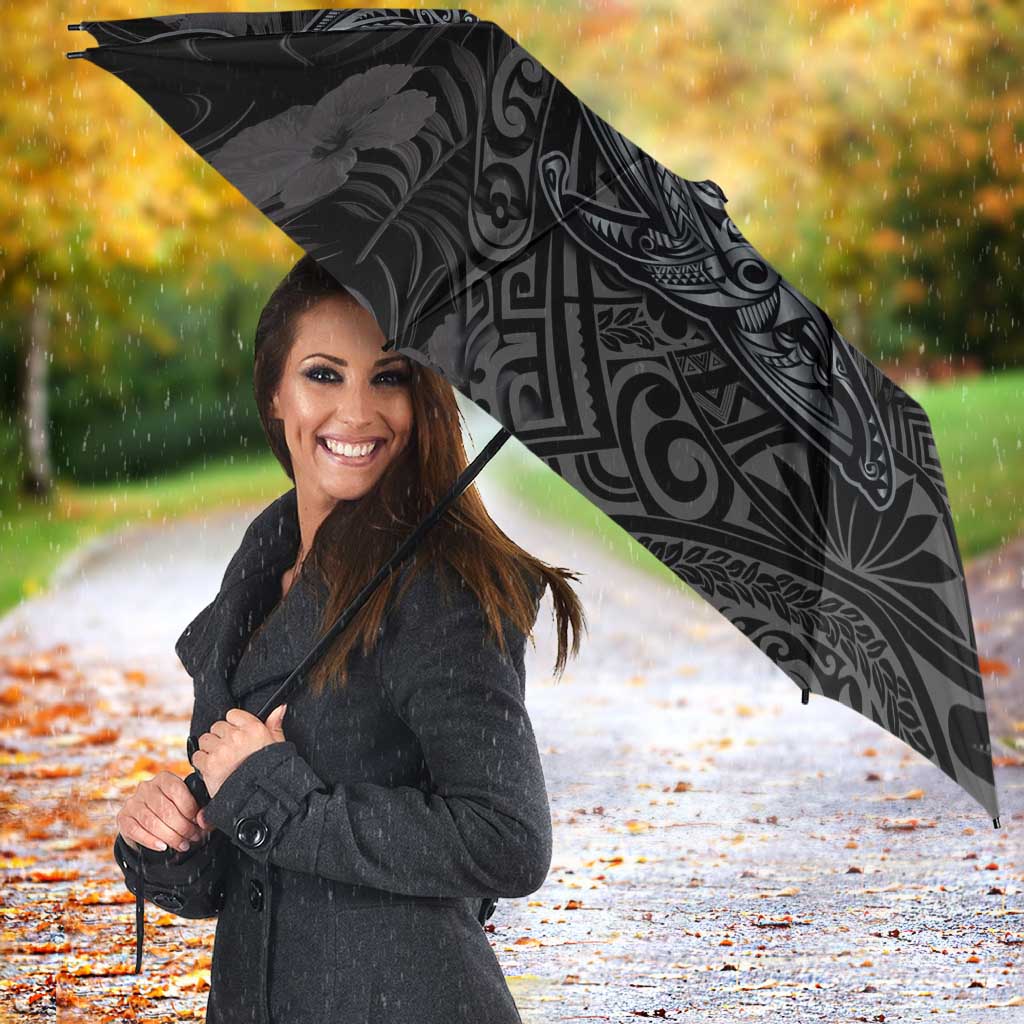 Hawaiian Tropical Plants and Tribal Whales Umbrella Polynesian Art Tattoo Grayscale LT03 - Polynesian Pride