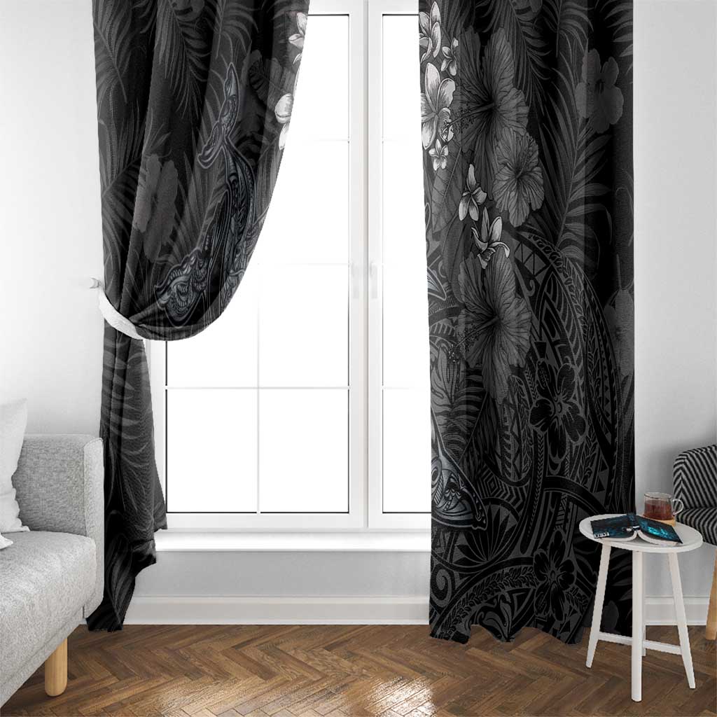 Hawaiian Tropical Plants and Tribal Whales Window Curtain Polynesian Art Tattoo Grayscale LT03 - Polynesian Pride