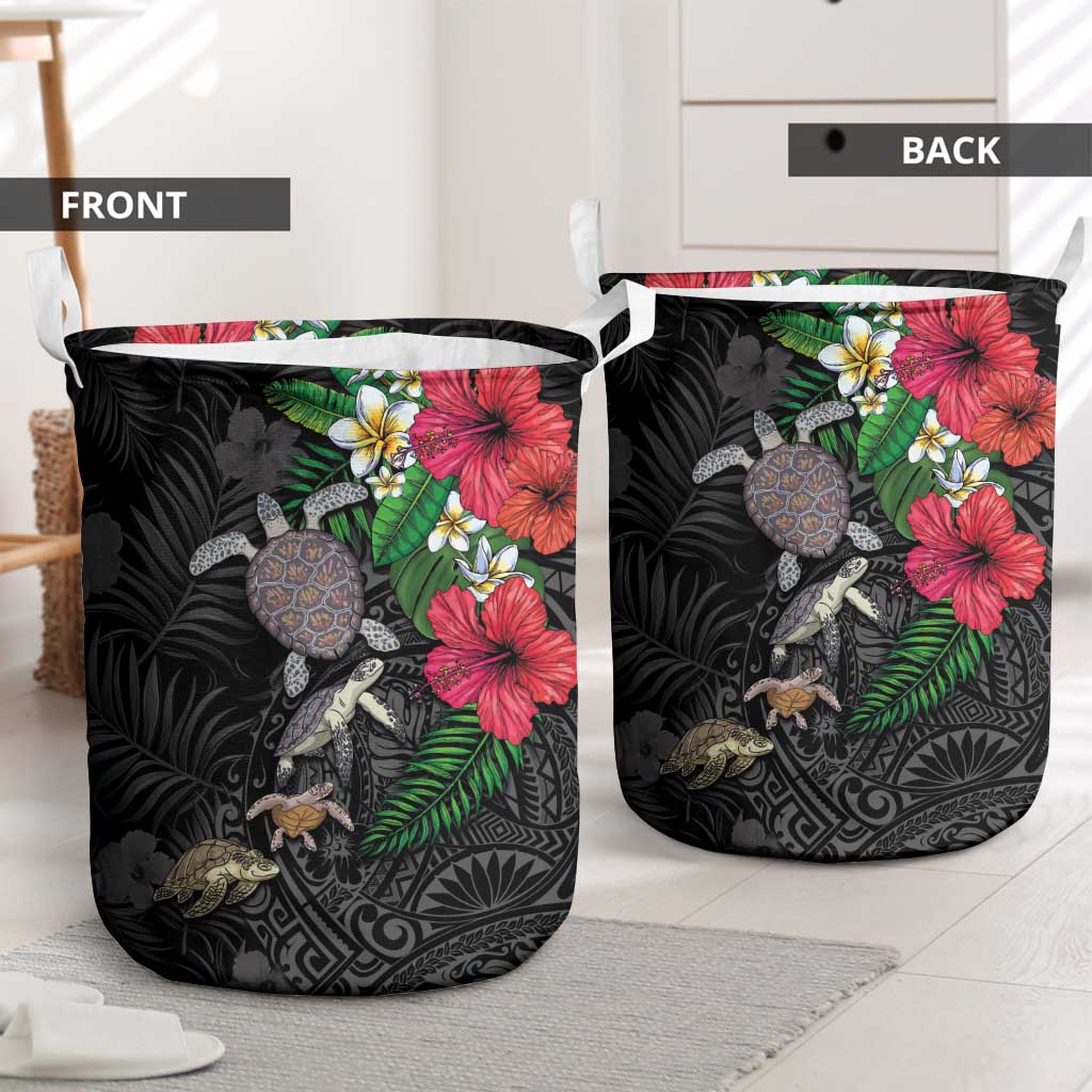 Hawaiian Tropical Plants and Turtles Laundry Basket Polynesian Art Motifs