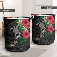 Hawaiian Tropical Plants and Turtles Laundry Basket Polynesian Art Motifs