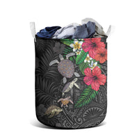 Hawaiian Tropical Plants and Turtles Laundry Basket Polynesian Art Motifs