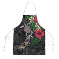 Hawaiian Tropical Plants and Turtles Apron Polynesian Art Motifs LT03 Black - Polynesian Pride
