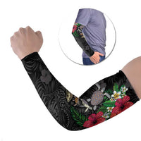 Hawaiian Tropical Plants and Turtles Arm Sleeves Polynesian Art Motifs LT03 Set of 2 Black - Polynesian Pride