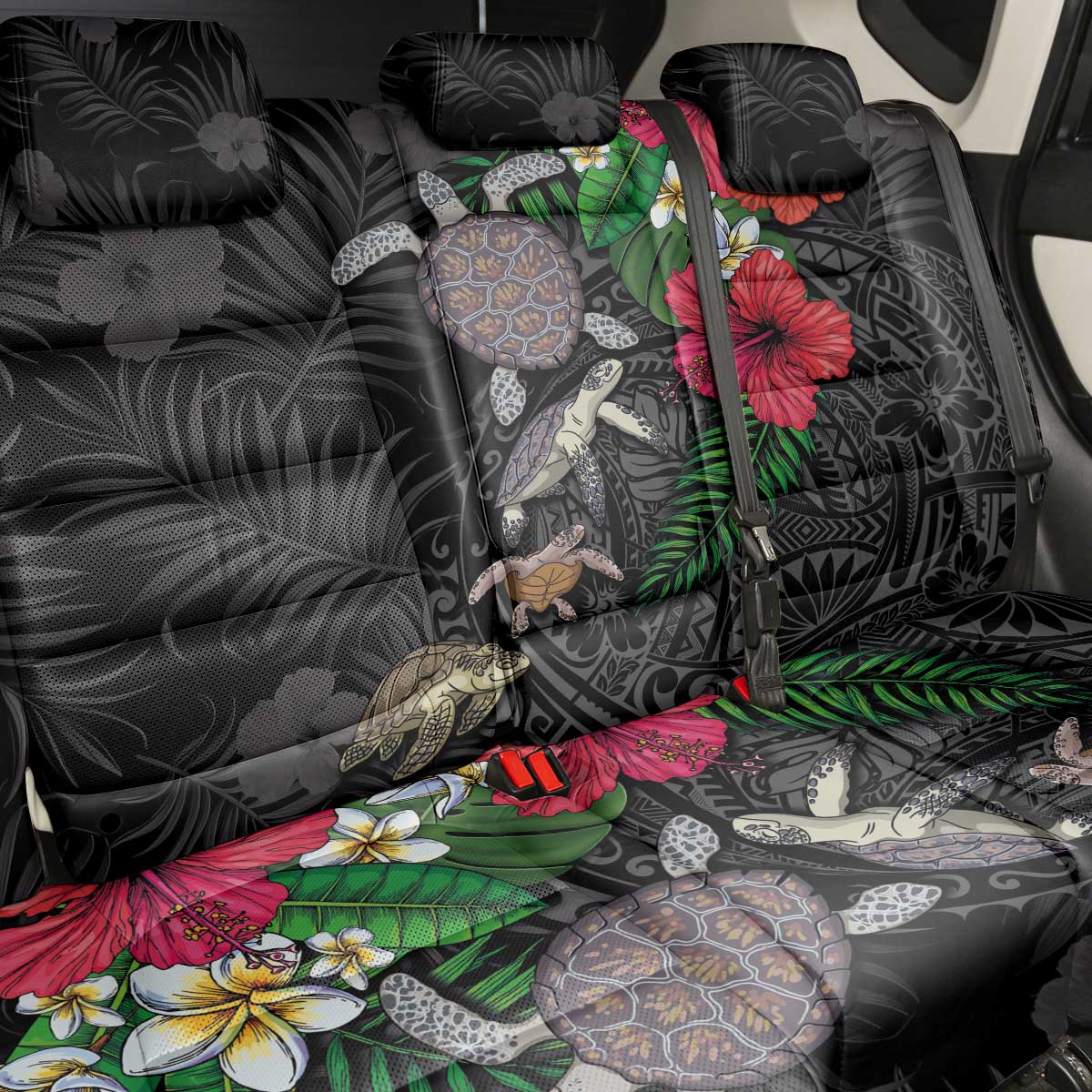 Hawaiian Tropical Plants and Turtles Back Car Seat Cover Polynesian Art Motifs LT03 - Polynesian Pride