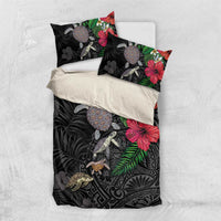 Hawaiian Tropical Plants and Turtles Bedding Set Polynesian Art Motifs LT03 US Twin 172cm x 218cm Black - Polynesian Pride