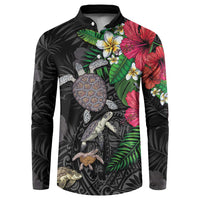 Hawaiian Tropical Plants and Turtles Button Sweatshirt Polynesian Art Motifs