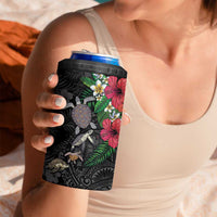 Hawaiian Tropical Plants and Turtles 4 in 1 Can Cooler Tumbler Polynesian Art Motifs