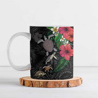 Hawaiian Tropical Plants and Turtles Ceramic Mug Polynesian Art Motifs LT03 Black - Polynesian Pride