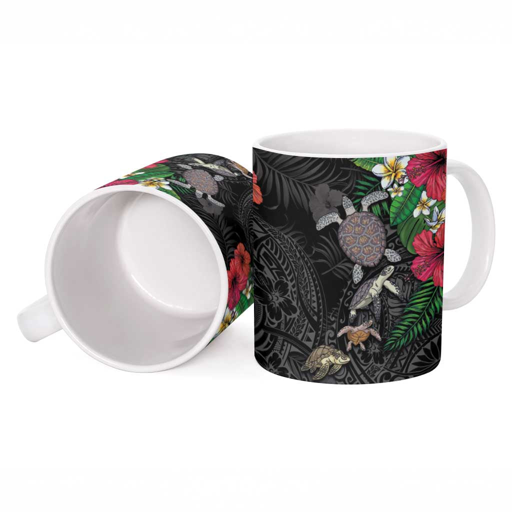 Hawaiian Tropical Plants and Turtles Ceramic Mug Polynesian Art Motifs LT03 - Polynesian Pride