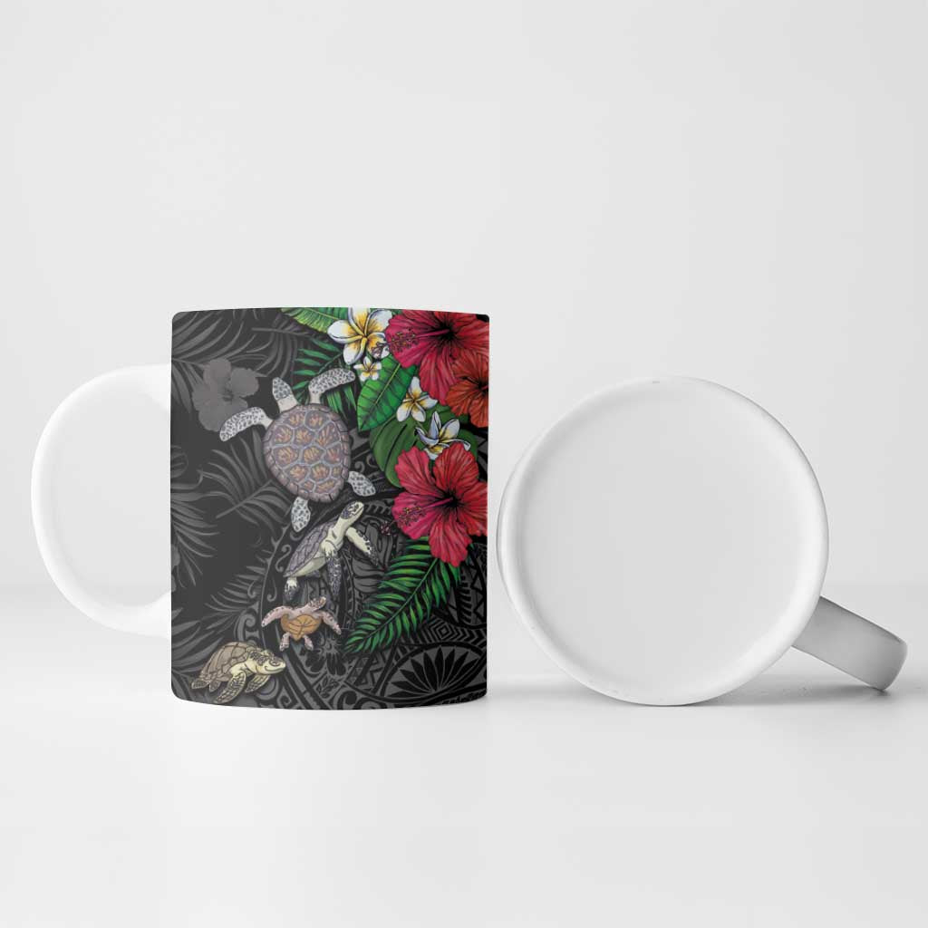 Hawaiian Tropical Plants and Turtles Ceramic Mug Polynesian Art Motifs LT03 - Polynesian Pride
