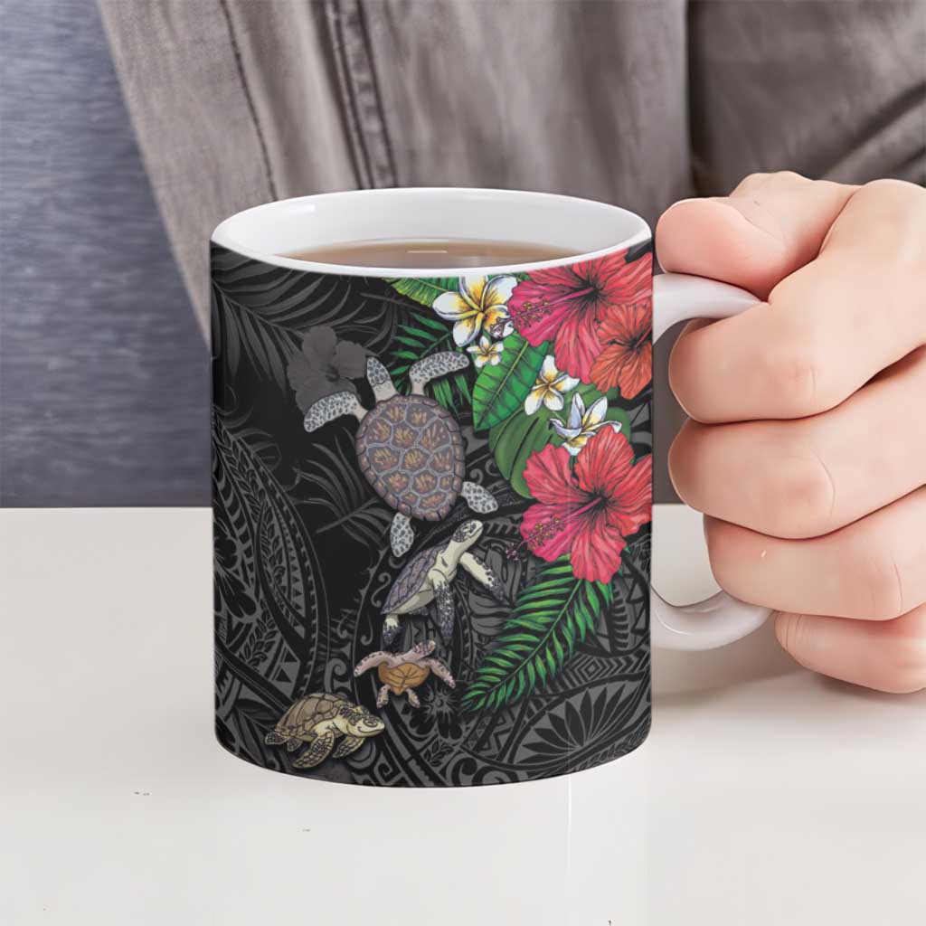 Hawaiian Tropical Plants and Turtles Ceramic Mug Polynesian Art Motifs LT03 - Polynesian Pride
