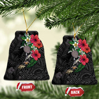 Hawaiian Tropical Plants and Turtles Ceramic Ornament Polynesian Art Motifs LT03 Bell Flake Black - Polynesian Pride