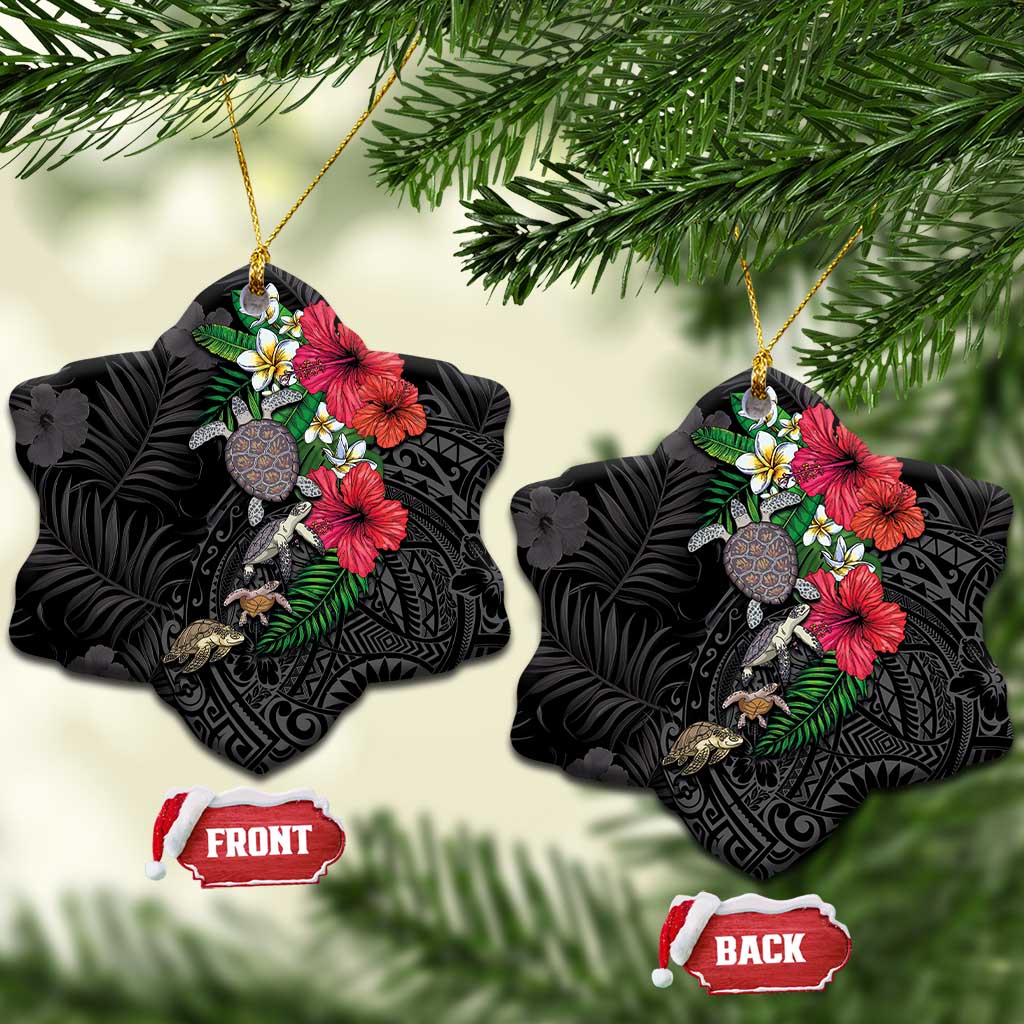 Hawaiian Tropical Plants and Turtles Ceramic Ornament Polynesian Art Motifs LT03 Snow Flake Black - Polynesian Pride