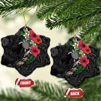 Hawaiian Tropical Plants and Turtles Ceramic Ornament Polynesian Art Motifs LT03 Snow Flake Black - Polynesian Pride
