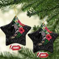 Hawaiian Tropical Plants and Turtles Ceramic Ornament Polynesian Art Motifs LT03 Star Black - Polynesian Pride