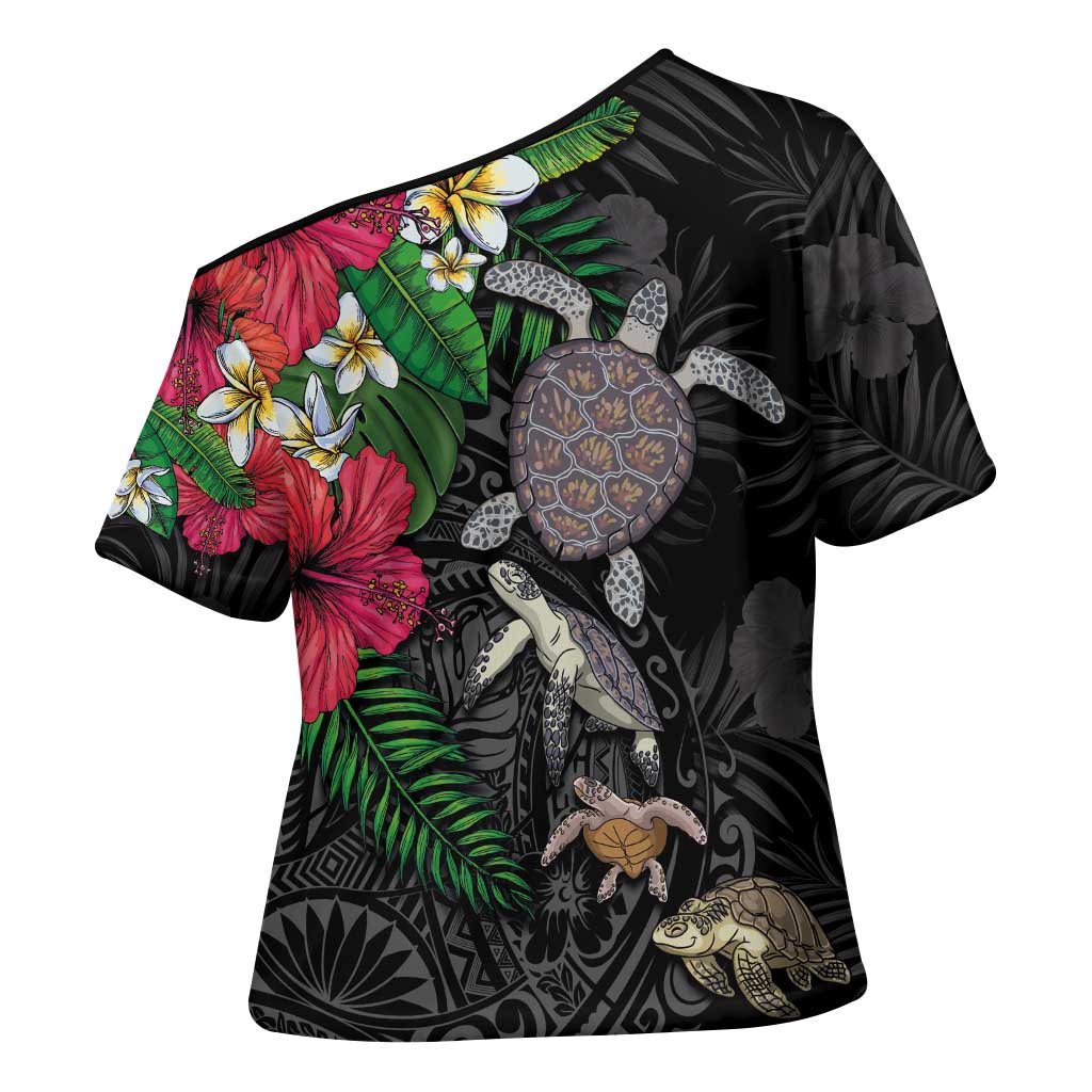 Hawaiian Tropical Plants and Turtles Cross Shoulder Shirt Polynesian Art Motifs LT03 - Polynesian Pride