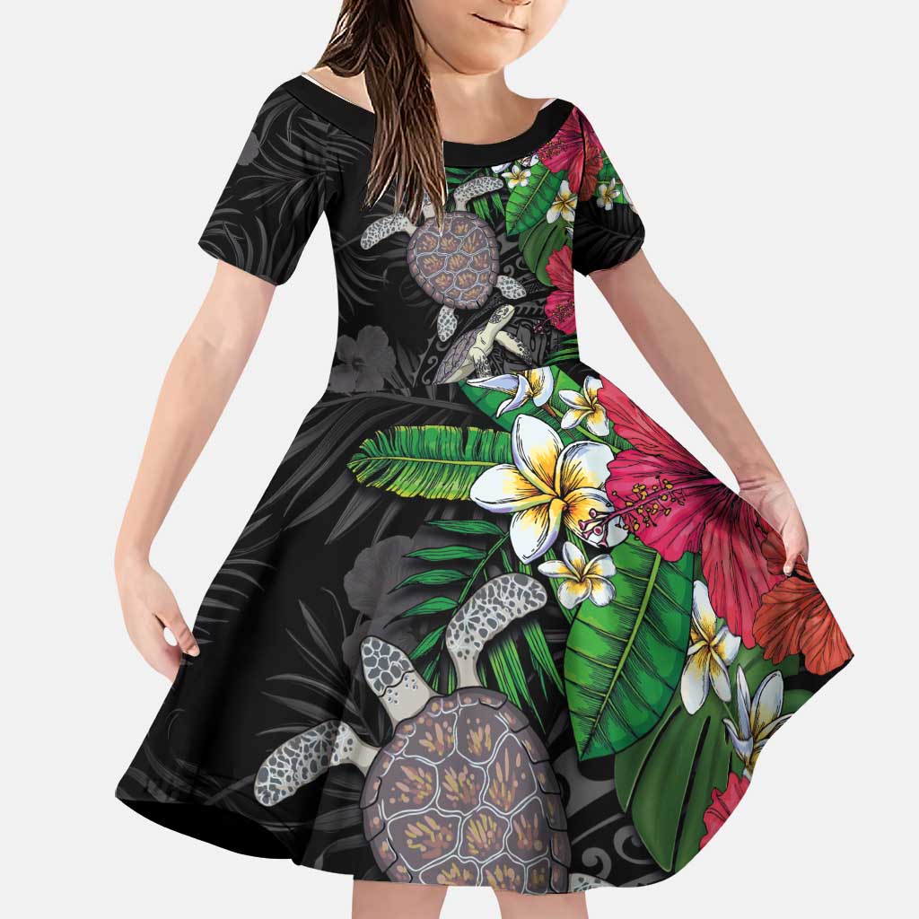 Hawaiian Tropical Plants and Turtles Family Matching Long Sleeve Bodycon Dress and Hawaiian Shirt Polynesian Art Motifs