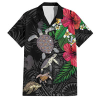 Hawaiian Tropical Plants and Turtles Family Matching Long Sleeve Bodycon Dress and Hawaiian Shirt Polynesian Art Motifs