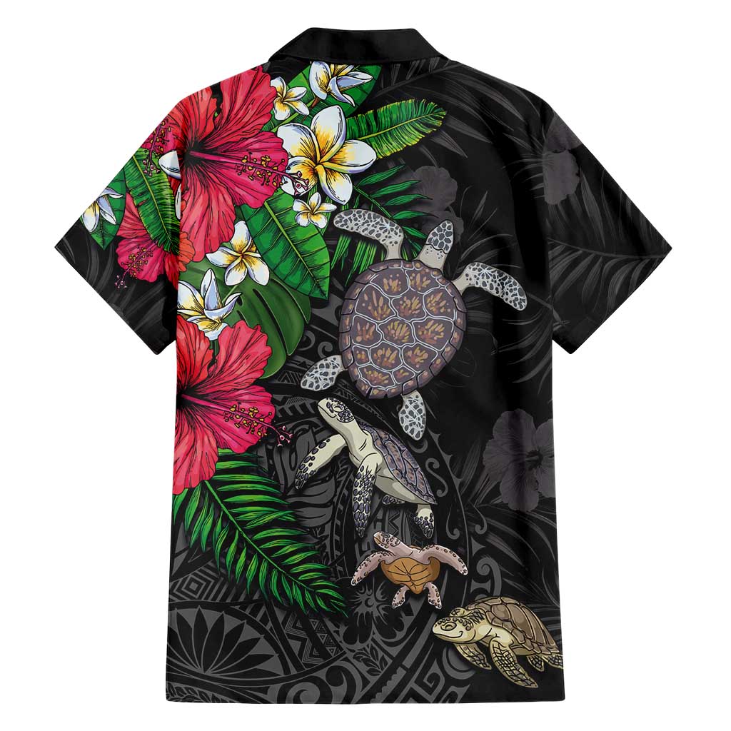 Hawaiian Tropical Plants and Turtles Family Matching Short Sleeve Bodycon Dress and Hawaiian Shirt Polynesian Art Motifs