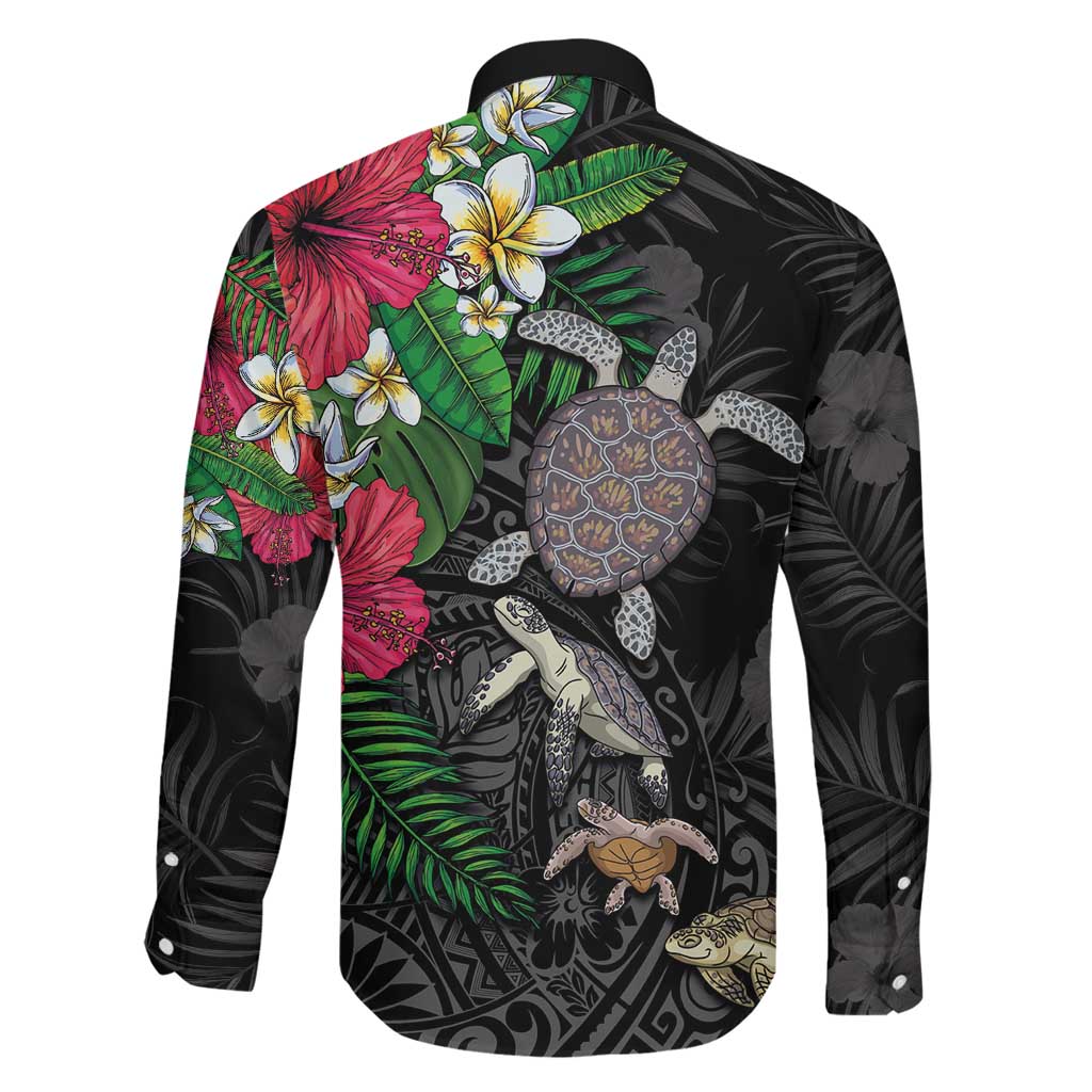 Hawaiian Tropical Plants and Turtles Family Matching Short Sleeve Bodycon Dress and Hawaiian Shirt Polynesian Art Motifs