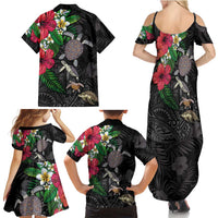Hawaiian Tropical Plants and Turtles Family Matching Summer Maxi Dress and Hawaiian Shirt Polynesian Art Motifs