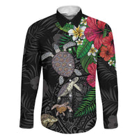 Hawaiian Tropical Plants and Turtles Family Matching Summer Maxi Dress and Hawaiian Shirt Polynesian Art Motifs
