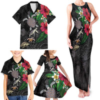 Hawaiian Tropical Plants and Turtles Family Matching Tank Maxi Dress and Hawaiian Shirt Polynesian Art Motifs