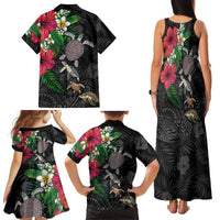 Hawaiian Tropical Plants and Turtles Family Matching Tank Maxi Dress and Hawaiian Shirt Polynesian Art Motifs