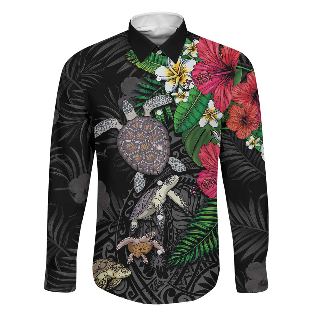 Hawaiian Tropical Plants and Turtles Family Matching Tank Maxi Dress and Hawaiian Shirt Polynesian Art Motifs