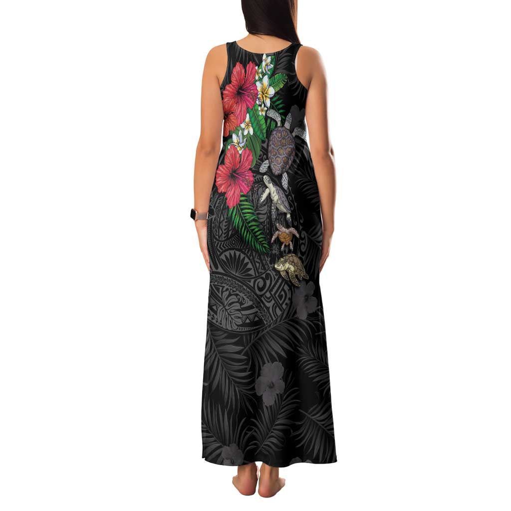 Hawaiian Tropical Plants and Turtles Family Matching Tank Maxi Dress and Hawaiian Shirt Polynesian Art Motifs