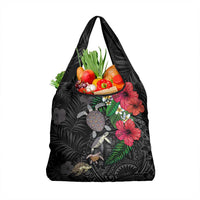 Hawaiian Tropical Plants and Turtles Grocery Bag Polynesian Art Motifs LT03 1-pack One Size Black - Polynesian Pride