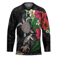 Hawaiian Tropical Plants and Turtles Hockey Jersey Polynesian Art Motifs LT03 Unisex Black - Polynesian Pride
