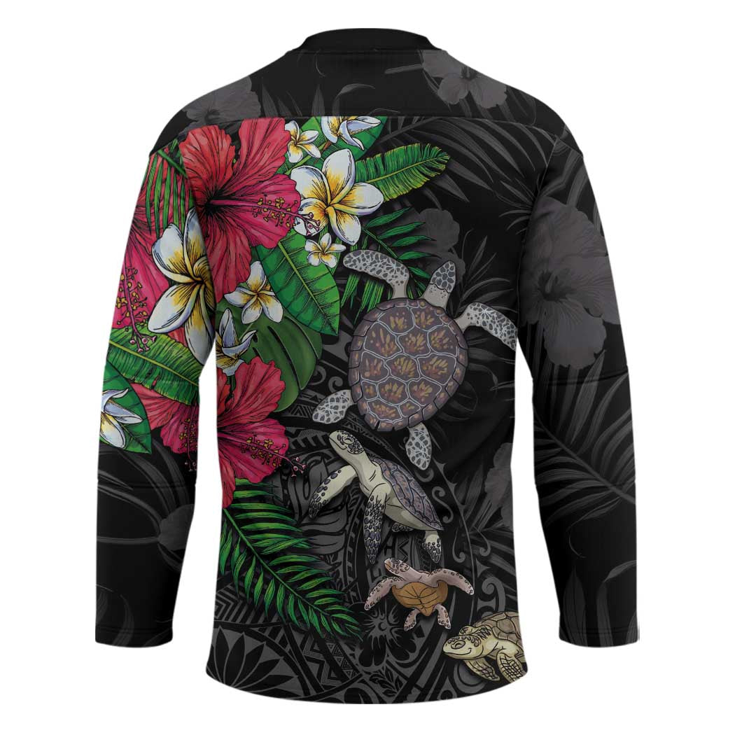 Hawaiian Tropical Plants and Turtles Hockey Jersey Polynesian Art Motifs LT03 - Polynesian Pride